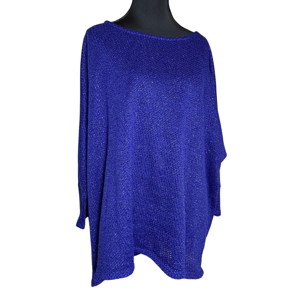 Alfani Woman Plus 3X Sparkle Metallic Knit‎ Boat Neck Top Dark Royal Blue Granny